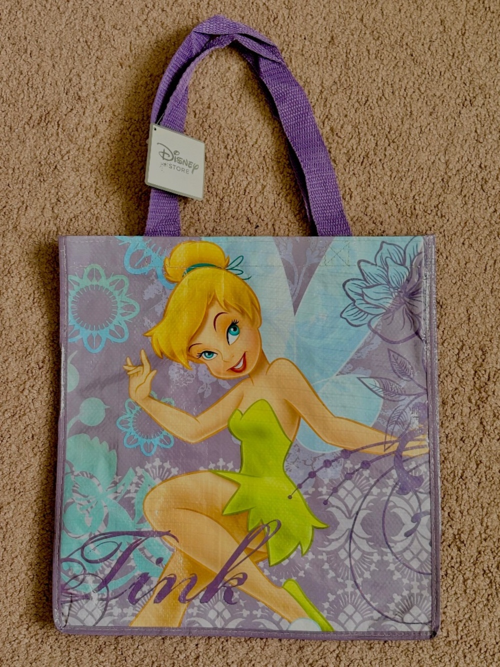 Disney Store Tinkerbell Retro Reusable Shopping Bag Tote w Pocket NWT Deadstock